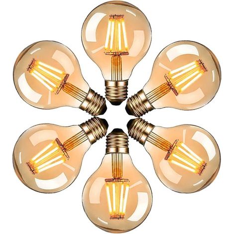 Edison LED Bulbs, Vintage G80 E27 4W Light Bulb, Warm White 2700K, Retro Filament Bulb, Non-Dimmable, Pack of 6
