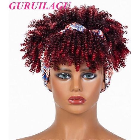 Perruque synthétique GURUILAGU afro frisée avec frange, perruque synthétique ombrée avec bandeau, perruque courte pour femmes noires