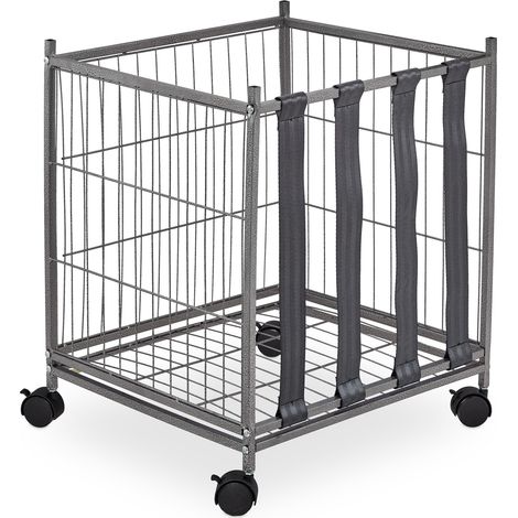 Carrello porta palloni sportivi con ruote 60 x 40 x 40 cm mobilità pratica design moderno in acciaio nero 130011833