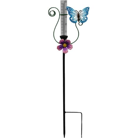Schmiedeeiserner Regenmesser für den Außenbereich, dekorativer Plug-In für Gartenterrasse, Gartengras-Ornament-Regenmesser