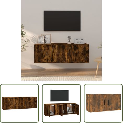 The Living Store 2-tlg. TV-Schrank-Set Räuchereiche Holzwerkstoff - TV-Schrank - Holzwerkstoff Möbel - Wohnzimmer Dekoration - Regal - Fernseher Stand (1/5)