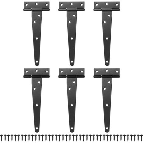 6 piezas，Bisagra en T para puerta，6 pulgadas，bisagra para puerta de cobertizo，bisagra en T para puerta，para cercas de madera，negro，6,4 x 25 cm (1/5)