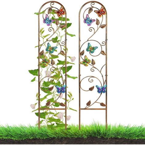 Set of 2 60 Inch Garden Wire Trellis Obelisk Tall for Climbing Plants Decoration Arched Fence for Patio Outdoor Lawn Yard Garden (Butterfly) (1/5)