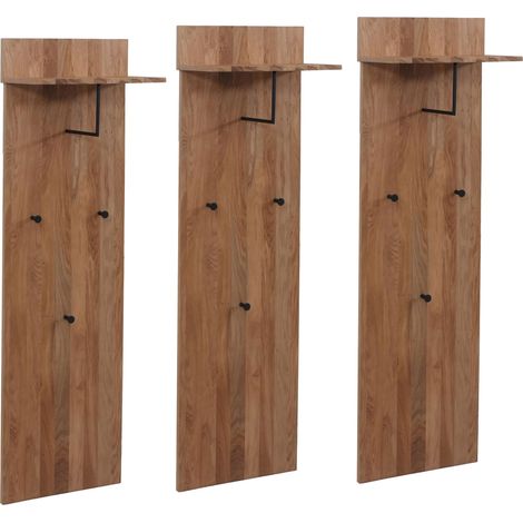 MCA Lot de 3 panneaux vestiaires HHG-387, patère murale, patère, tablette en bois massif, crochets, chêne