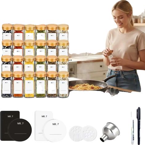 Gewürzgläser Set, luftdichte Glasbehälter, Bambusdeckel, 24PCS (1/2)
