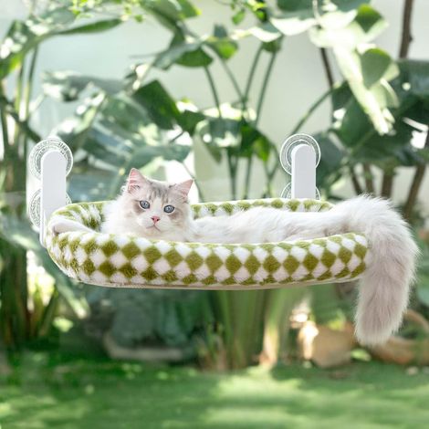 Hamac Chat Fenetre Pliable Panier Perchoir Suspendu Lit pour Petite et Grande Chats Ventouse Support Transat Etagere Coussin Chaise Interieur Tapis Réversible 54  30cm (Vert, M) (1/5)