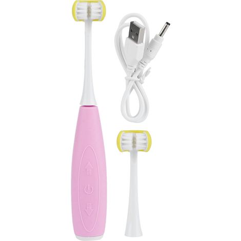 Brosse à dents électrique enfant 3 côtés sonic USB rechargeable rose outil nettoyage dentaire intelligent