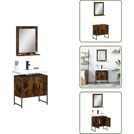 The Living Store Ensemble d'armoires de salle de bain 2 pcs chêne fumé - Meuble De Salle De Bain - Armoire De Salle De Bain - Ensemble D'armoires - Rangement Salle De Bain - Miroir Salle De Bain (1/5)