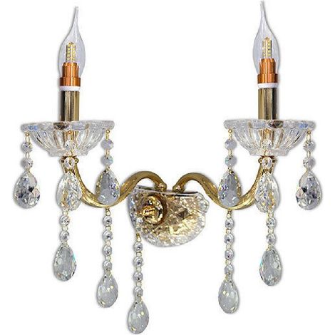 Suspension Candelabre Cristal Acrylique 2 Bras Douille E14 E35 Or (1/2)