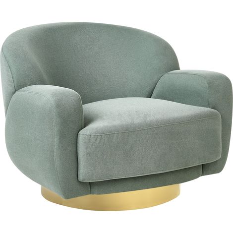 Sillón curvado glamuroso art deco base dorada tela verde Lejre