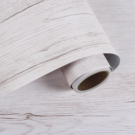 Papier Peint Effet Bois Gris Blanc 40cmx200cm Rouleau Adhesif Decoratif Papier Adhesif pour Meuble Bois Stickers Porte Placard Plan de Travail Cuisine Lavable Table à Manger Armoire (1/5)