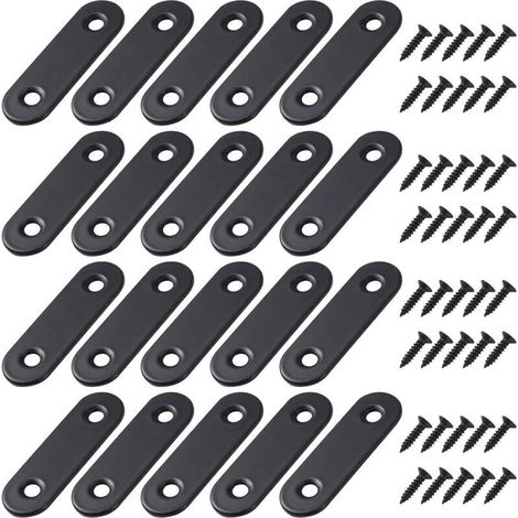 Equerre de Fixation Plats Droits Support en Droit Plat Metalliques Equerres avec Vis pour Bois Meubles Placard Réparation Support 50 16mm Noir 20 Pièces (1/4)