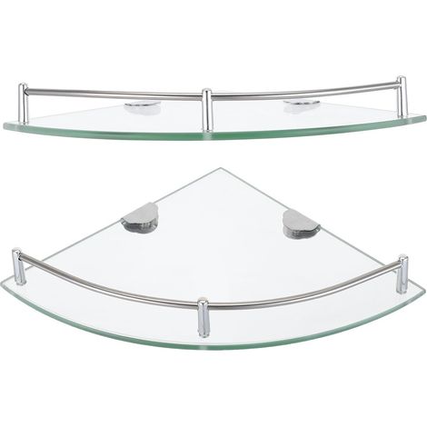 2 organisateurs de salle bain, étagère murale, rangement d'angle en acier et verre, gain place, (1/5)