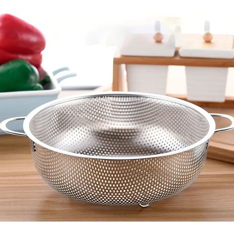 Küchensieb aus Edelstahl, mikroperforiert, 1er-Set, Nudelsieb mit Griffen, für Nudeln, Obst, Reis, Gemüse, gesund und hochglanzpoliert, spülmaschinenfest – 28 cm (1/5)