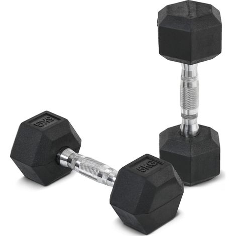 Haltères hexagonales, lot de 2 haltères avec poignées moletées, en fonte, 2 x 5 kg, pour hommes et femmes, usage domestique, salle de sport, musculation