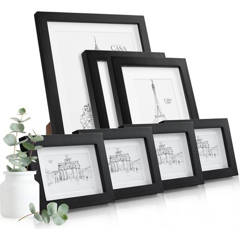 Casa Chic Bilderrahmen 7er-Set, Rechteckige Bilderrahmen für Kinderzeichnungen, Urkunden & Fotos, Holz-Bilderrahmen mit Glas, Fotorahmen im Hoch- oder Querformat, Rahmen mit Passepartout (1/5)