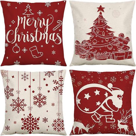 Lot De 4 Housses De Coussin Dcoratives Brodes Merry Christmas, Rouge - 45,7 X 45,7 Cm Pour Canap De Nol
