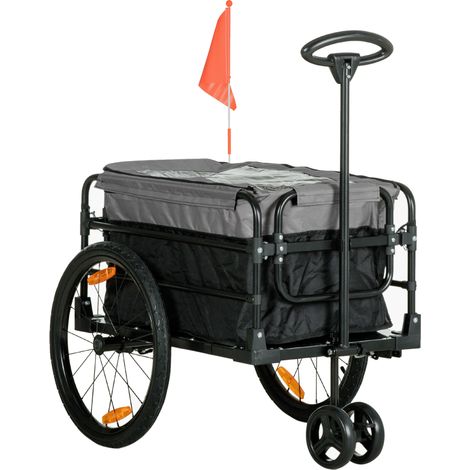 Remorque vélo 2-en-1 130 x 64 x 64 / 103cm vert, roue 20 pouces. Capacité de charge 40 kg pour transport de marchandises et animaux (1/5)