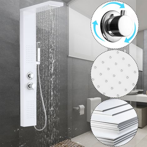 Froadp Regendusche System Edelstahl Gebürstet Duschpaneel Wandmontage Duschset Handbrause Luxus Duscharmatur Set für Bad (Weiß) (1/5)