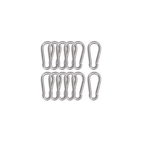 12 Stück M6-Karabiner, Edelstahl 304, federbelastete Schnapphaken zum Aufhängen, fester Haken, 60 x 6 mm (1/5)