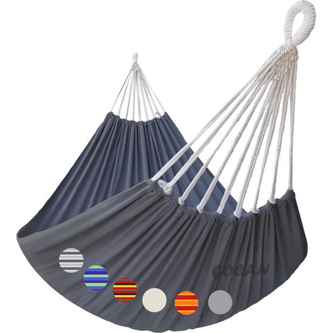 Hängematte für 2 Personen, 220 x 150 cm, Gesamtlänge 330 cm, Belastbarkeit 300 kg, Baumwoll-Canvas, geeignet für drinnen, Garten oder Kinderbalkon, Dunkelgrau XXL