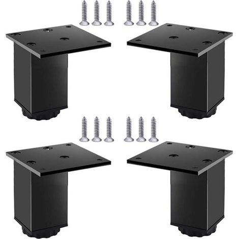 Patas de aluminio ajustables para muebles, juego de 4, para muebles, sofás y mesas, color negro, 8 cm (rango de ajuste 80-98 mm) (1/5)
