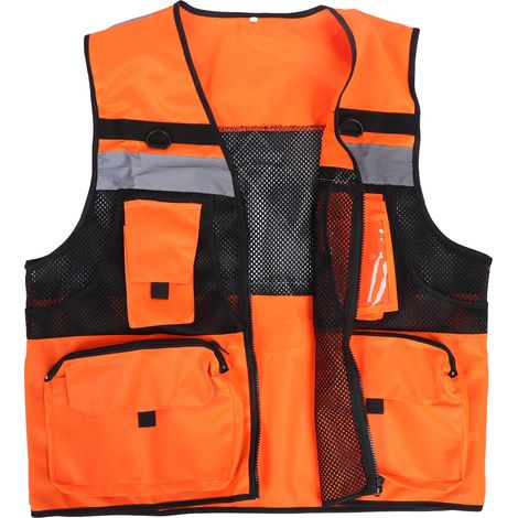 Gilet de sécurité réfléchissant en maille respirante haute visibilité avec poches pour l'hygiène, le cyclisme, les chantiers routiers, rouge fluorescent, taille M (1/5)