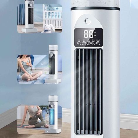 Ventilateur tour sans pales, oscillation à 120°, 6 vitesses de ventilation, silencieux, portable, modèle sur pied et de bureau pour chambre et salon (Noir) (1/5)