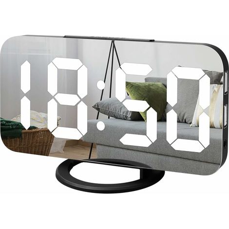 Digital Alarm Clock, Large LED Mirror Display, Auto-Dim Mode, Modern Design Clock