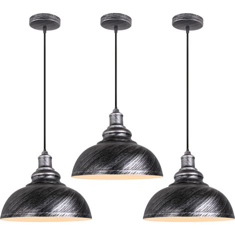 3er Pendelleuchte Vintage Kuppel Hängelampe Industrielle Hängelampe mit Ø29cm Lampenschirm Edison für Loft Bar Wohnzimmer Esszimmer (Grau)
