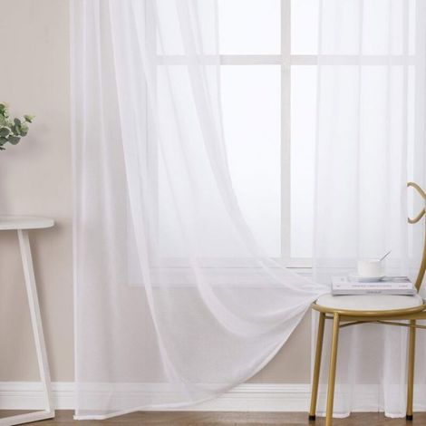 Rideaux Voilages 2 Panneaux, Polyester, Semi-Transparent, Voilage Fenêtre, 140x180cm Blanc (1/4)
