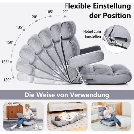 Silla de suelo plegable bond sofa con respaldo regulable 80 x 72 x 75 cm gris (1/5)