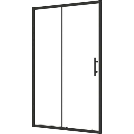 Nischentür Schiebetür 130x195cm,6mm NANO ESG Klarglas,Komplett Matt-Schwarz mit Griff,platzsparend,Dusche (1/5)