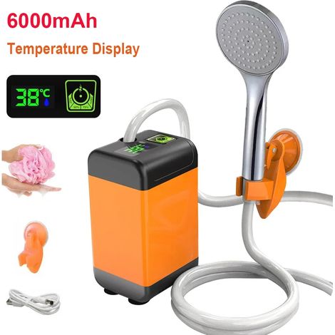 (6000 mAh Type 3) Pompe de douche de camping extérieure avec affichage numérique intelligent, pommeau de douche électrique portable pour abreuver les animaux domestiques (1/4)