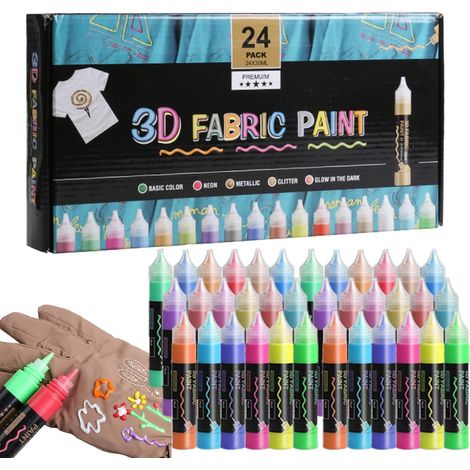 Peinture 3D pour tissu - Peinture permanente 3D 24 couleurs - Outil de bricolage imperméable - 30 ml - Peinture pour enfants, toile, bois, vêtements et chapeaux en verre (1/5)