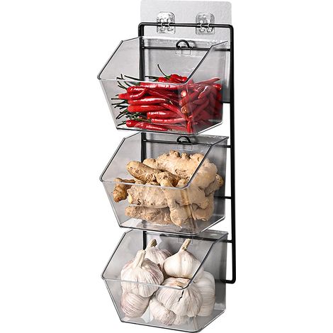 Wall Mounted Storage Container 3 Layer Wall Hanging Kitchen Storage Box for Garlic Ginger Onion Vertical Hanging