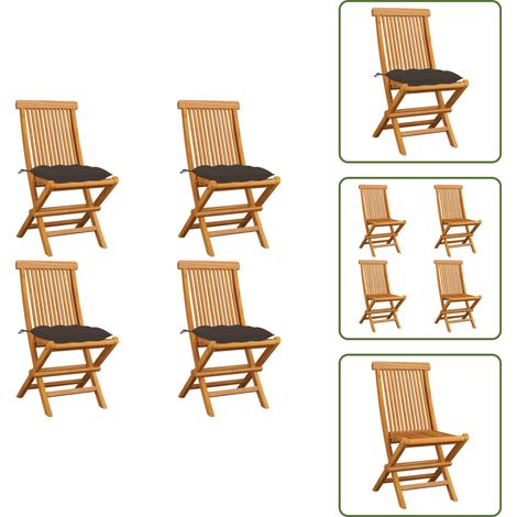Chaises de jardin et coussins taupe lot de 4 Bois teck massif - Chaise De Jardin Pliable - Chaise De Jardin En Bois - Mobilier De Jardin - Terrasse - Jardin (1/5)