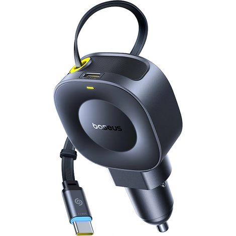 Caricabatterie da auto Baseus PrimeTrip VR2 30W + 30W con cavo USB-C retrattile - Nero (1/5)