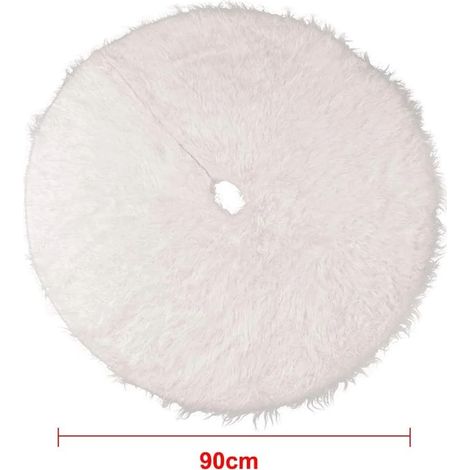 Tapis de sapin de Noël en fausse fourrure, style élégant pour une décoration intemporelle, trou central pour le pied du sapin (environ 10 cm de diamètre) (Blanc pur) (1/5)