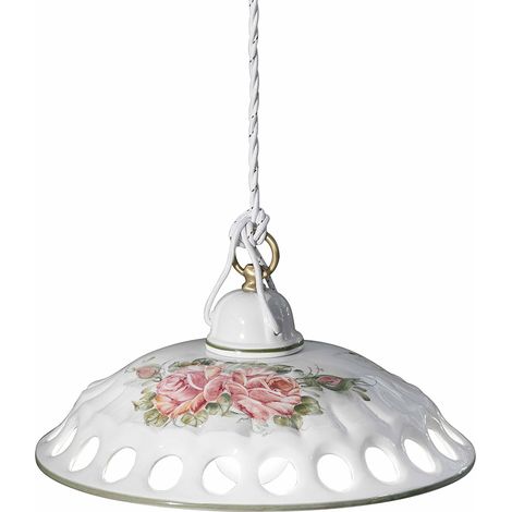 Lampadario Classico Napoli Ceramica E Ottone Satinato Decorato 1 Luce E27 (1/5)