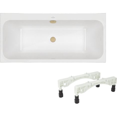 Baignoire droite 150 x 70 VILLEROY & BOCH Architectura + Pieds + Vidage de baignoire WIRQUIN doré