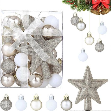Boules de Noël, Boules de Noël pour sapin de Noël, Lot de 30 boules blanches, dorées et argentées pour décorations de Noël, sapin de Noël (1/5)