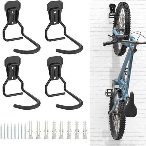 Lot de 4 Crochets Vlo, Supports de Cintre en Fer, Support Mural de Rangement Robuste en Forme de L, Vertical de Vlo Pratique pour Maison Garage, Noir (1/5)