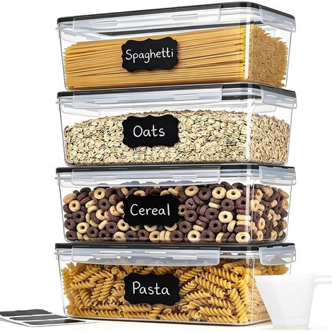 Boîte Alimentaire Plastique 4x 3,2L Lot Boîte Alimentaire pour Spaghetti, Boîte Hermétique Alimentaire avec 2 cuillères mesure & 3 étiquettes (1/5)