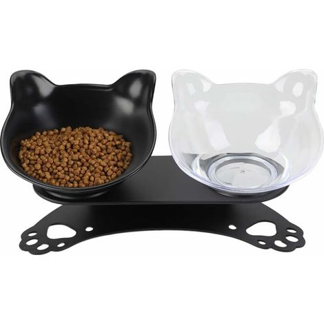 Comedero para gatos, comederos dobles para gatos con soporte elevado, comedero para gatos con plataforma inclinada a 15°, comedero doble para perros y gatos pequeños - Fei Yu