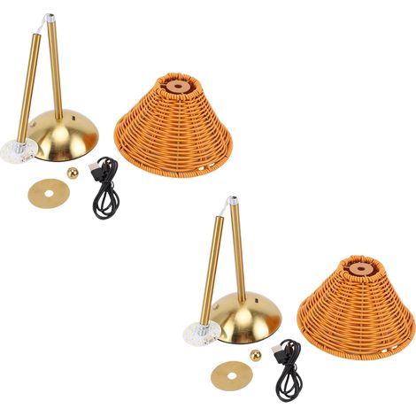 Lampe Table Rotin 3000K 4000K 6500K 120LM Contrôle Tactile Réglable USB LED Chevet – Maison Restaurant Hôtel 2 Emballages Marron (1/4)
