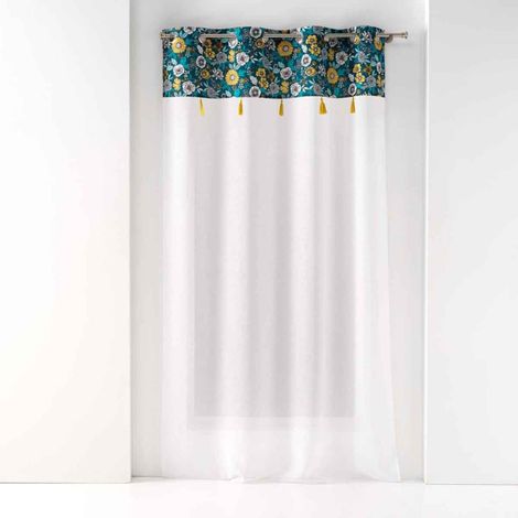 Rideau Voilage à Œillets "Bohoflora" 140x240cm Bleu (1/5)