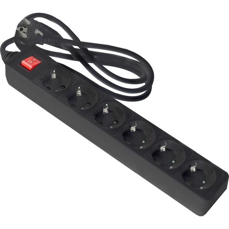 Regleta de enchufe negra onlex t/t interruptor cable 1,5 mts 6 tomas (1/2)