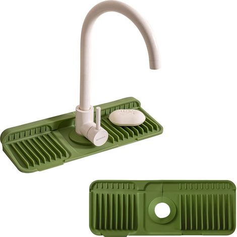 Protège-éclaboussures silicone 61cm - Tapis évier cuisine/salle de bain, 5° drainage, pliable (Vert) (1/5)