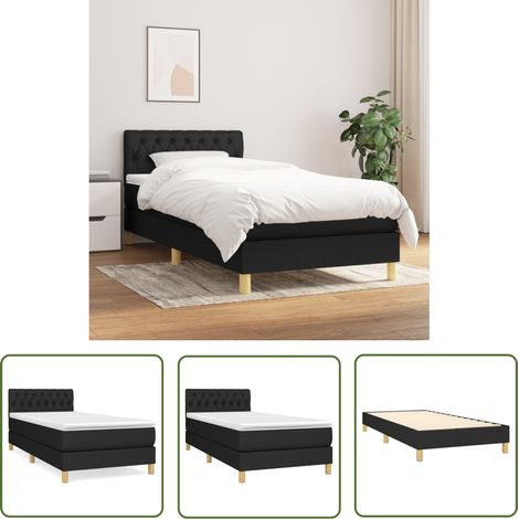 The Living Store Sommier à lattes de lit et matelas Noir 80x200 cm Tissu - Lit Double - Lit Tapissier - Literie - Chambre À Coucher - Matelas (1/5)